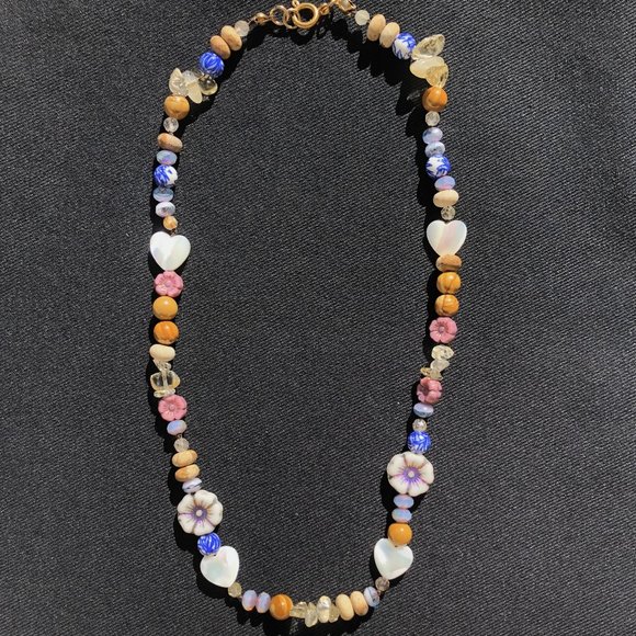 Beaded Necklace ‘Blueberry Muffin’ 16" Choker Hand-Knotted 14k Gold Plated - Picture 6 of 6